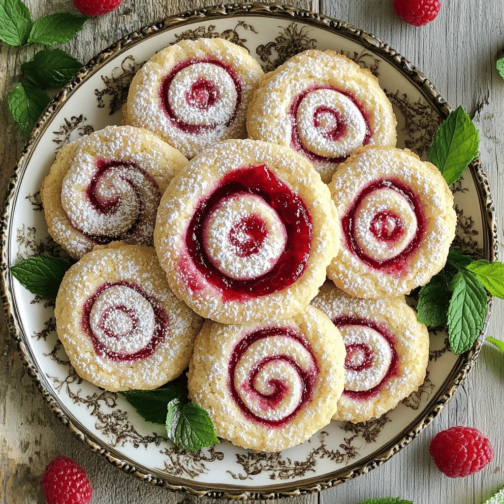 To bake raspberry swirl cookies, you need simple ingredients. Gather 1 cup of unsalted butter, softened, and 1 cup of granulated sugar. You will also need 1 large egg and 1 teaspoon of vanilla extract for flavor. For the base, use 2 cups of all-purpose flour, 1 teaspoon of baking powder, and ½ teaspoon of salt. The star of these cookies is ½ cup of raspberry jam, preferably seedless, and you can add ½ teaspoon of lemon zest for a fresh touch. Finally, have ½ cup of powdered sugar on hand for dusting the cookies.