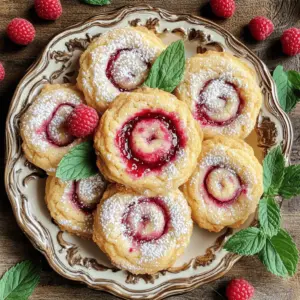 To bake raspberry swirl cookies, you need simple ingredients. Gather 1 cup of unsalted butter, softened, and 1 cup of granulated sugar. You will also need 1 large egg and 1 teaspoon of vanilla extract for flavor. For the base, use 2 cups of all-purpose flour, 1 teaspoon of baking powder, and ½ teaspoon of salt. The star of these cookies is ½ cup of raspberry jam, preferably seedless, and you can add ½ teaspoon of lemon zest for a fresh touch. Finally, have ½ cup of powdered sugar on hand for dusting the cookies.