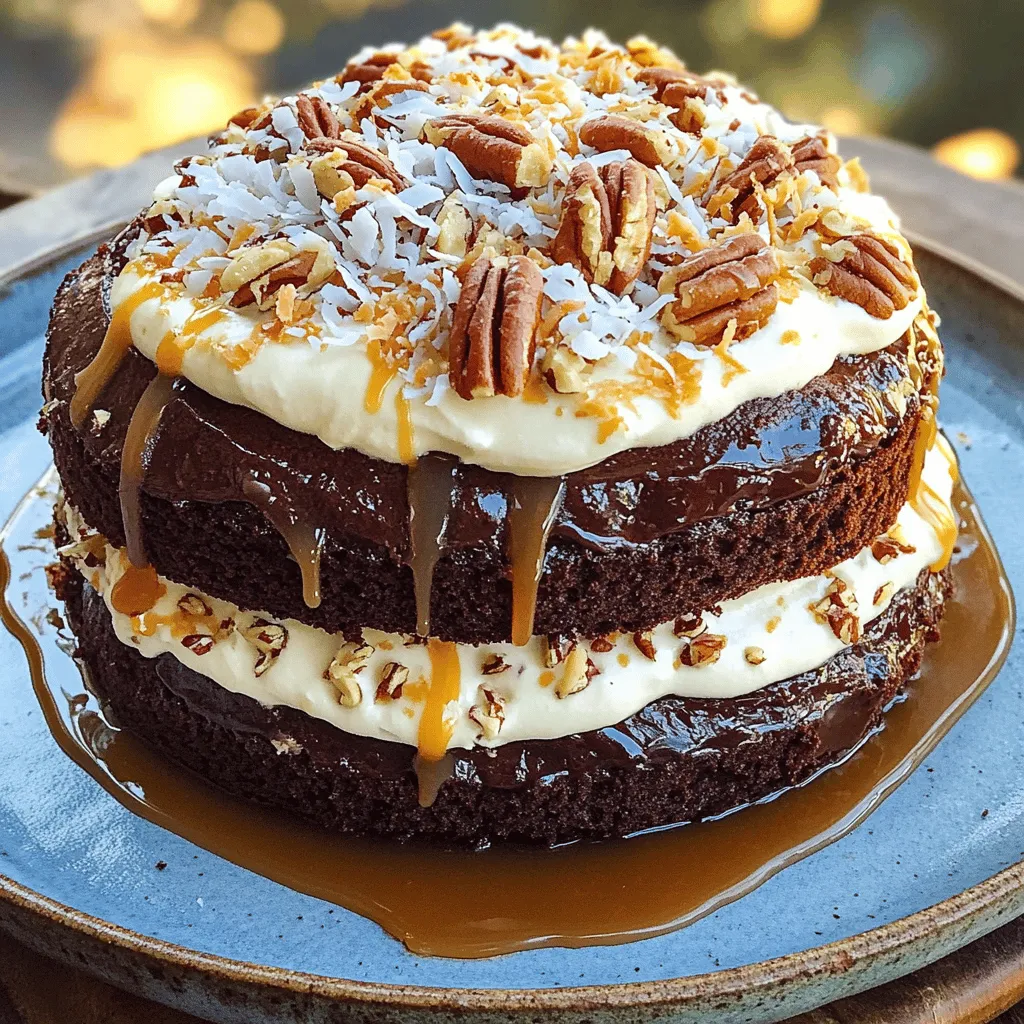 The main part of German chocolate poke cake is the cake mix. You start with a box of German chocolate cake mix. This mix gives the cake its rich chocolate flavor.