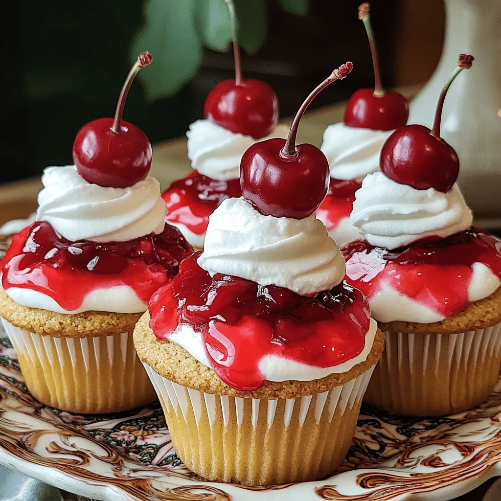 To make cherry cheesecake cupcakes, you need a few key ingredients. The crust needs graham cracker crumbs, sugar, and butter. For the filling, get cream cheese, powdered sugar, vanilla, and an egg. Cherry pie filling adds the perfect topping.