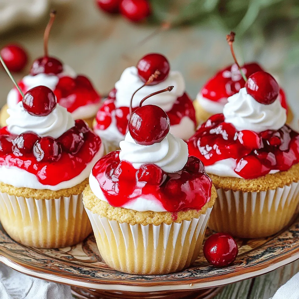 To make cherry cheesecake cupcakes, you need a few key ingredients. The crust needs graham cracker crumbs, sugar, and butter. For the filling, get cream cheese, powdered sugar, vanilla, and an egg. Cherry pie filling adds the perfect topping.