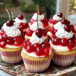 To make cherry cheesecake cupcakes, you need a few key ingredients. The crust needs graham cracker crumbs, sugar, and butter. For the filling, get cream cheese, powdered sugar, vanilla, and an egg. Cherry pie filling adds the perfect topping.