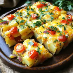 To make a roasted potato breakfast casserole, you need simple, fresh ingredients. The base is, of course, the potatoes. I use four medium russet potatoes. They are starchy and get crispy when roasted. Next, you’ll need one cup of cherry tomatoes. These add a sweet burst of flavor.