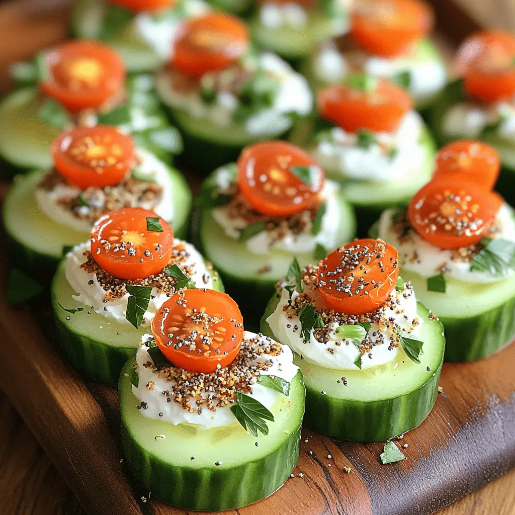 To make everything bagel cucumber bites, you need simple ingredients. Start with two large cucumbers. Their crisp texture makes them perfect for snacking.