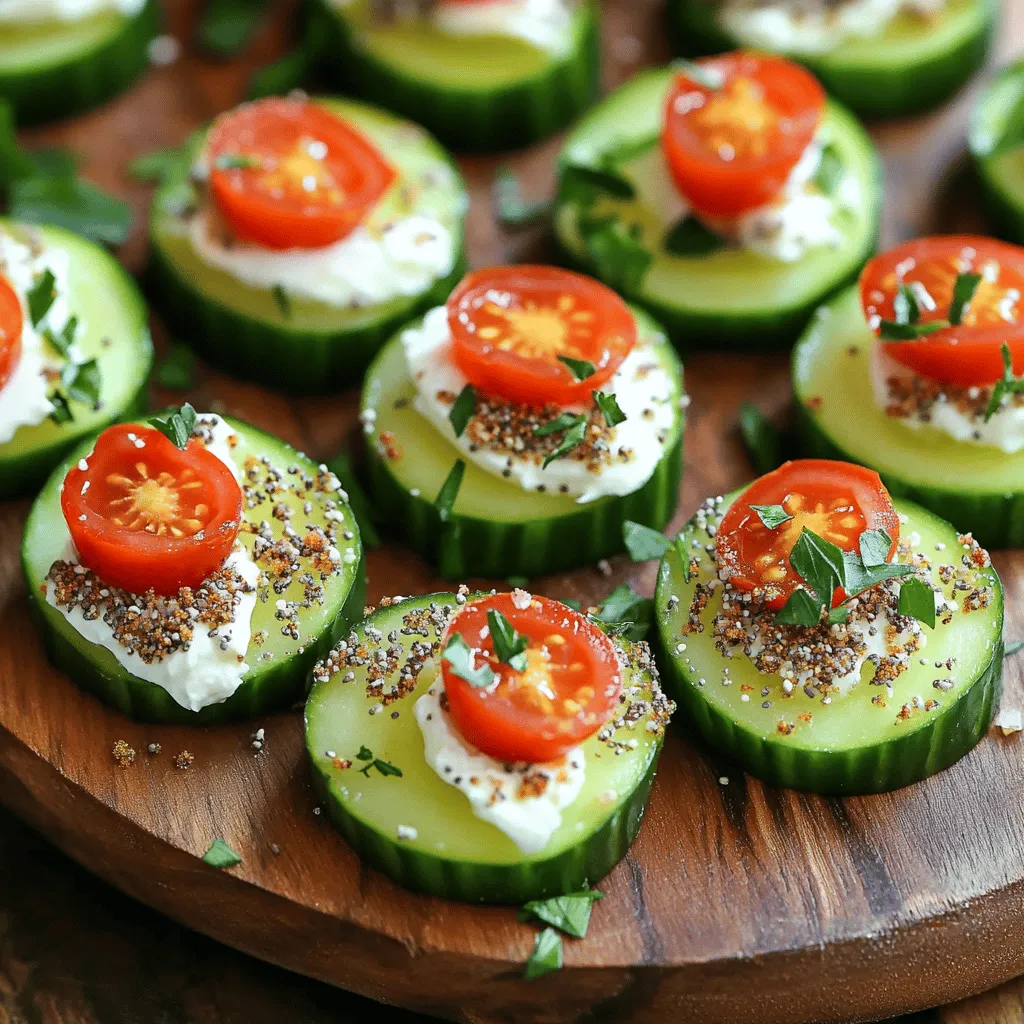 To make everything bagel cucumber bites, you need simple ingredients. Start with two large cucumbers. Their crisp texture makes them perfect for snacking.