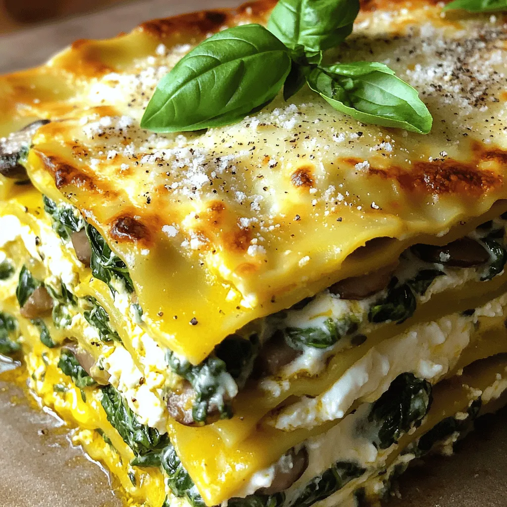 To make the creamy spinach mushroom lasagna, you need a few key ingredients. First, you will require 9 lasagna noodles. These form the base of your dish. You will also need 2 cups of ricotta cheese. This cheese adds a rich and creamy texture.