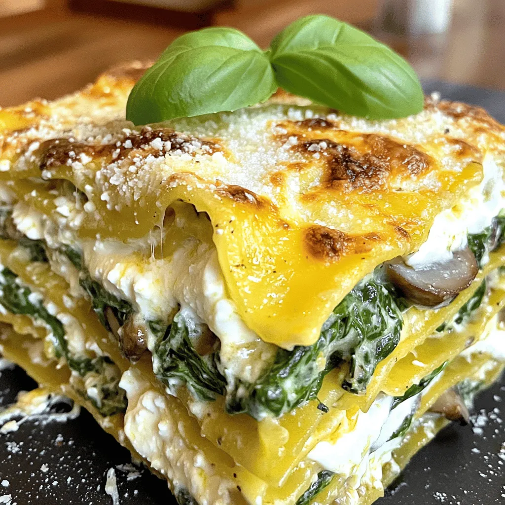 To make the creamy spinach mushroom lasagna, you need a few key ingredients. First, you will require 9 lasagna noodles. These form the base of your dish. You will also need 2 cups of ricotta cheese. This cheese adds a rich and creamy texture.