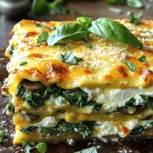 To make the creamy spinach mushroom lasagna, you need a few key ingredients. First, you will require 9 lasagna noodles. These form the base of your dish. You will also need 2 cups of ricotta cheese. This cheese adds a rich and creamy texture.