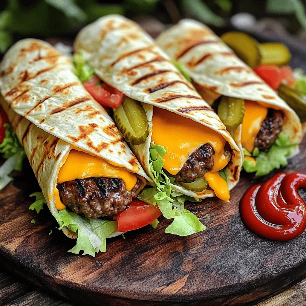 To make grilled cheeseburger wraps, gather a few key ingredients. You need 1 pound of ground beef, preferably an 80/20 blend. This mix gives you a juicy patty. Add garlic powder, onion powder, and smoked paprika for flavor. Use salt and pepper to taste.