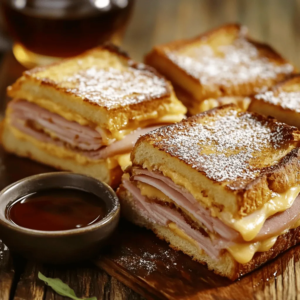 The ingredients for a Monte Cristo sandwich blend sweet and savory flavors. You need four key components: bread, meats, cheeses, and condiments.