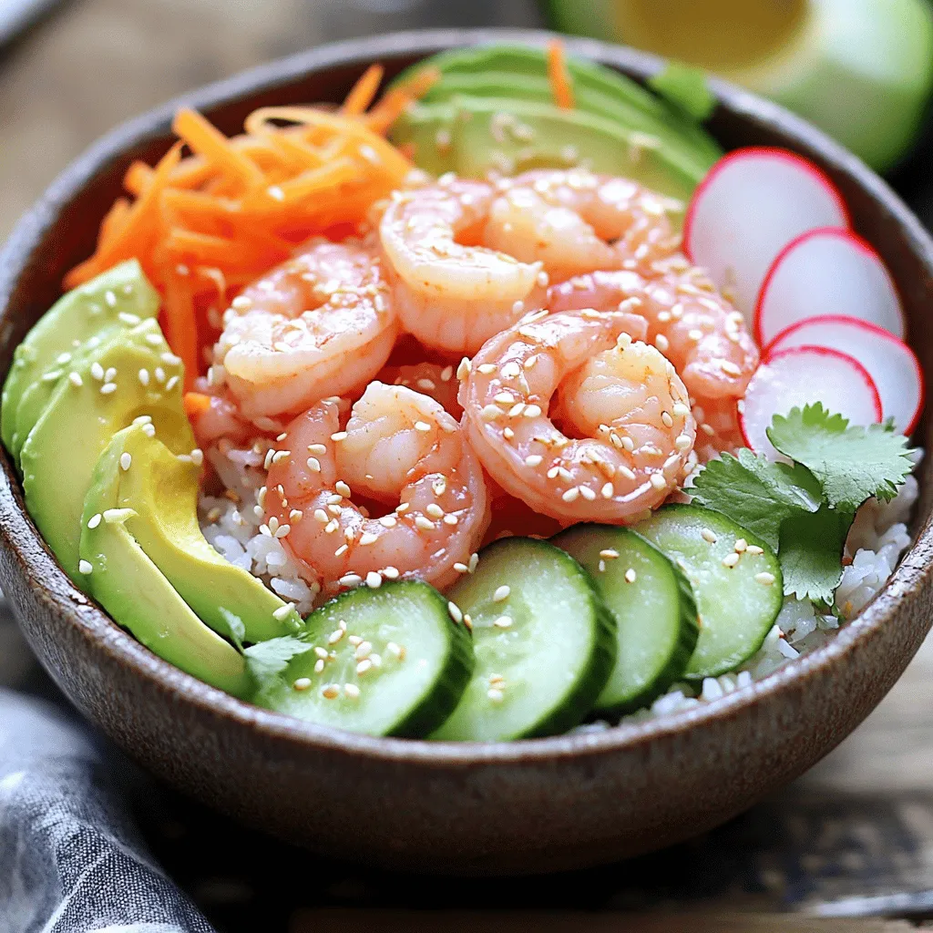 A shrimp poke bowl is a colorful dish filled with fresh flavors. You start with sushi rice as the base. Then, you add marinated shrimp on top. Fresh veggies like avocado and cucumber bring crunch and color. This dish is healthy and fun to eat.