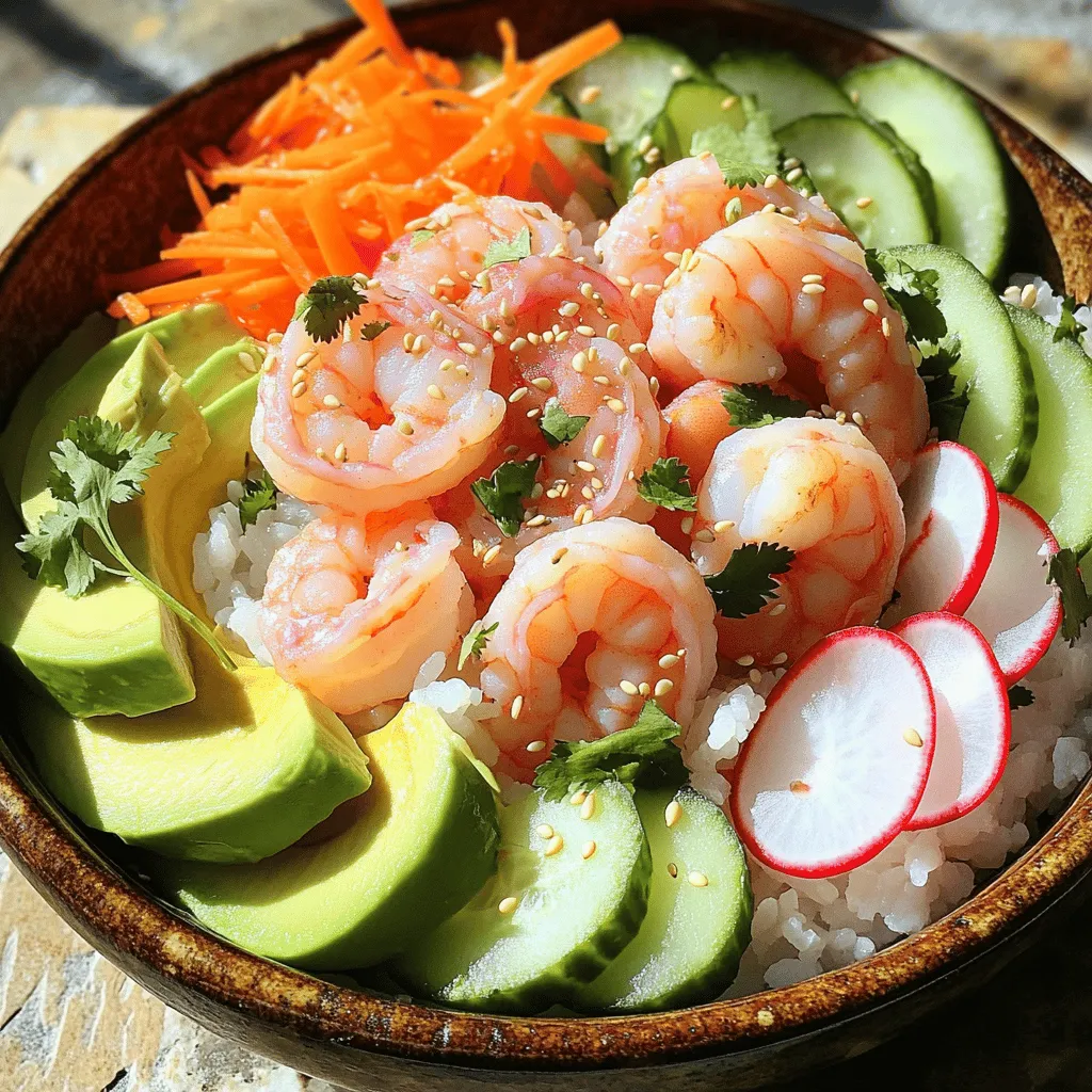 A shrimp poke bowl is a colorful dish filled with fresh flavors. You start with sushi rice as the base. Then, you add marinated shrimp on top. Fresh veggies like avocado and cucumber bring crunch and color. This dish is healthy and fun to eat.