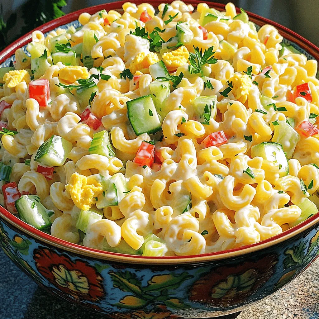 Amish macaroni salad stands out for its simple, tasty ingredients. The best macaroni salad ingredients form a balanced dish. You start with 1 pound of elbow macaroni. This pasta gives the salad a hearty base.