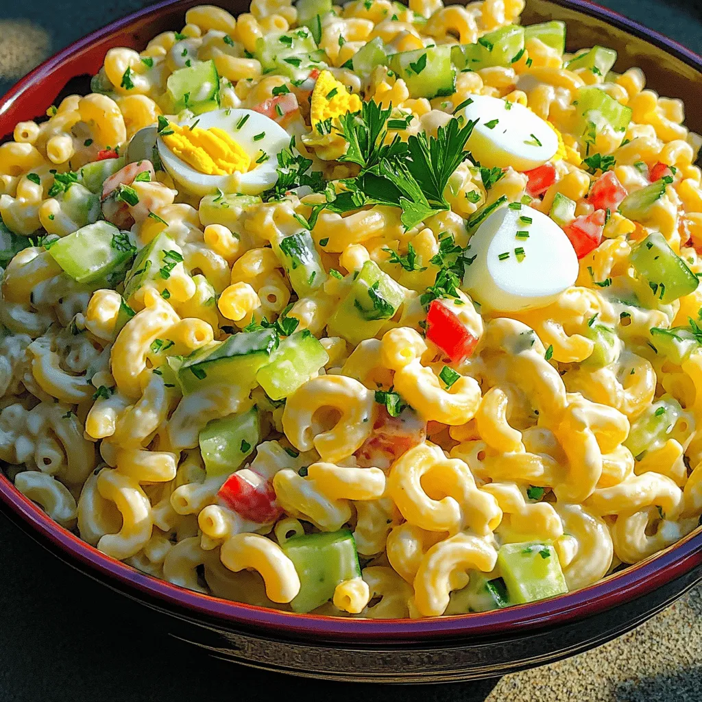 Amish macaroni salad stands out for its simple, tasty ingredients. The best macaroni salad ingredients form a balanced dish. You start with 1 pound of elbow macaroni. This pasta gives the salad a hearty base.