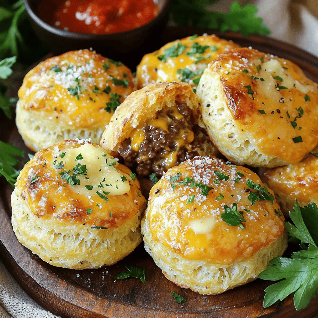 To make Garlic Parmesan Cheeseburger Bombs, you need simple ingredients. Start with 1 pound of ground beef. This is the heart of the dish. Next, add 1 cup of shredded cheddar cheese for a rich flavor. Mix in 1/2 cup of grated Parmesan cheese. This will give a nice, cheesy crust. You also need 1 tablespoon of minced garlic to bring out the flavor. Don't forget 1 teaspoon of onion powder and 1 teaspoon of Worcestershire sauce. Season with salt and pepper to taste. Finally, grab 1 can of refrigerated biscuit dough, which makes these bombs easy to prepare.