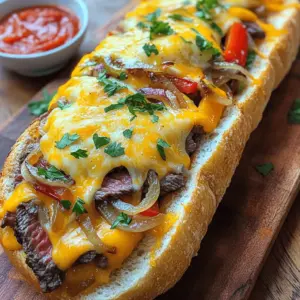 For a great Philly cheesesteak cheesy bread, you need key ingredients. First, get a large French bread loaf. This will be the base for your dish. Next, use one pound of ribeye steak, sliced thin. The ribeye gives great flavor and tenderness.