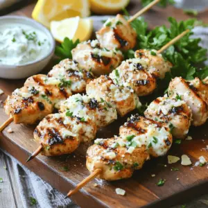 To make garlic parmesan chicken skewers, gather your ingredients first. You will need 1 pound of chicken breast, cut into 1-inch cubes. Use 4 cloves of garlic, minced. Add ½ cup of grated Parmesan cheese and ¼ cup of plain yogurt. You will also need 2 tablespoons of olive oil, 1 tablespoon of lemon juice, 1 teaspoon of dried oregano, 1 teaspoon of salt, and ½ teaspoon each of black pepper and red pepper flakes, if you like a bit of heat.