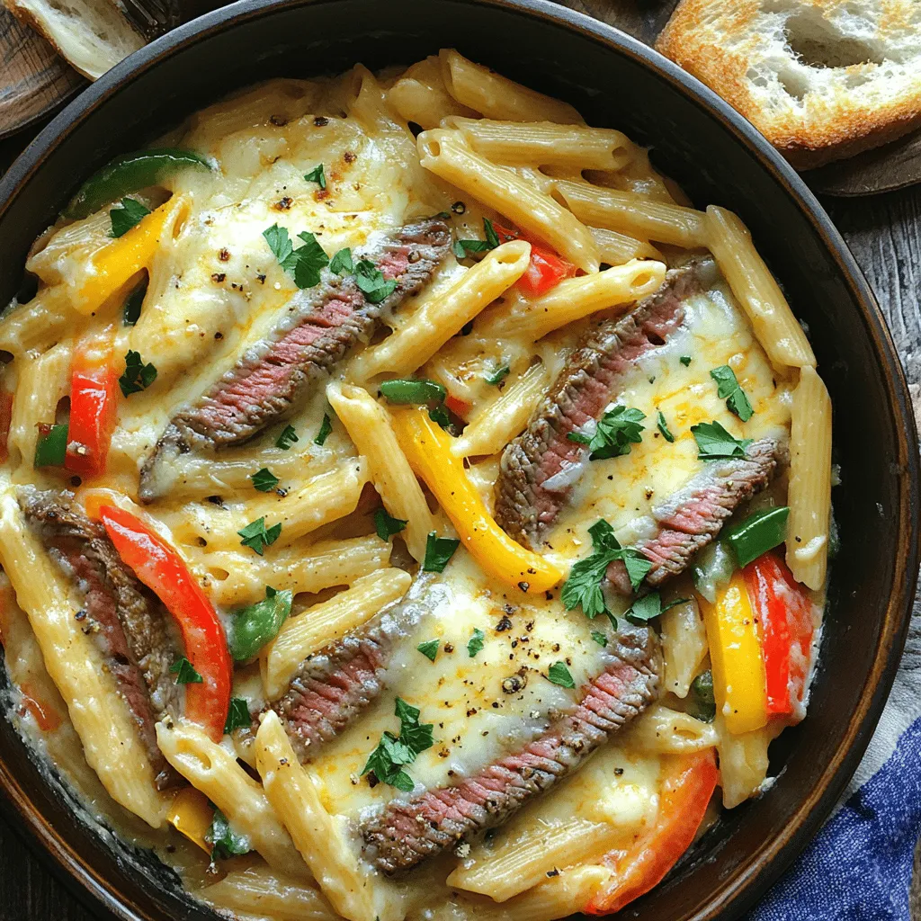 To make One-Pot Philly Cheesesteak Pasta Skillet, you need simple ingredients. Here’s what you will use: