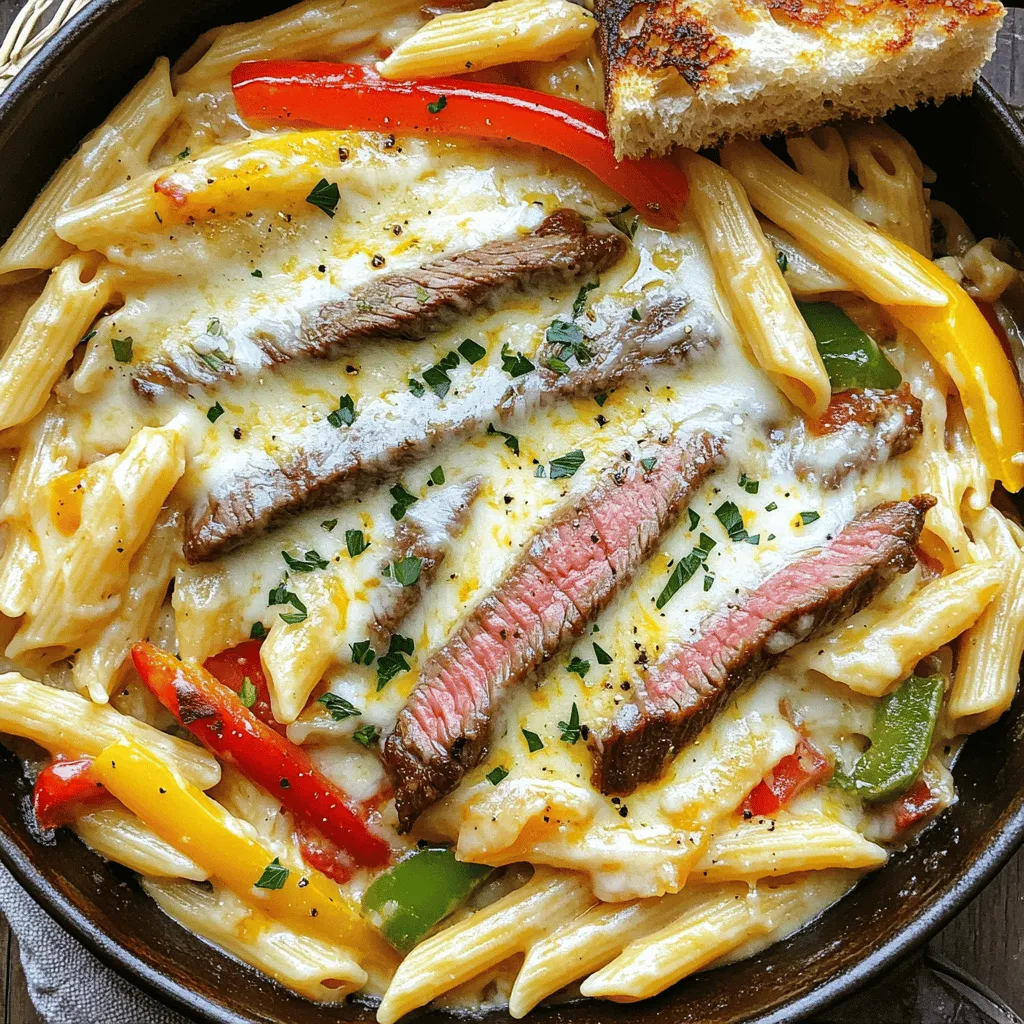 To make One-Pot Philly Cheesesteak Pasta Skillet, you need simple ingredients. Here’s what you will use: