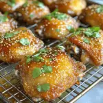 - 4 bone-in, skin-on chicken thighs - 3 tablespoons hoisin sauce - 1 tablespoon soy sauce - 1 tablespoon honey - 1 teaspoon sesame oil - 2 cloves garlic, minced - 1-inch piece fresh ginger, grated - 1 tablespoon rice vinegar - Salt and pepper to taste - Fresh cilantro, for garnish - Sesame seeds, for garnish Using fresh ingredients makes a big difference. Chicken thighs are perfect for this dish. They keep the meat juicy and tender as they cook. Hoisin sauce adds a sweet and tangy flavor that pairs well with the chicken. Soy sauce and honey deepen the taste even more. Sesame oil adds a nutty hint that makes each bite special. Fresh garlic and ginger bring warmth and zest. Rice vinegar helps balance the flavors. Don’t forget to season with salt and pepper. This simple step enhances the overall taste. Once cooked, garnishing with cilantro and sesame seeds makes the dish look vibrant and fresh. For the full recipe, you can check the instructions provided earlier. Let’s get cooking! - Preheat your oven to 425°F (220°C). - In a bowl, mix hoisin sauce, soy sauce, honey, sesame oil, minced garlic, ginger, and rice vinegar. Blend well. - Pat the chicken thighs dry using paper towels. Season them with salt and pepper. - Put the chicken thighs in a large bowl or a bag. Pour the hoisin marinade over the chicken, ensuring it’s coated. Marinate for 30 minutes or up to 2 hours in the fridge for more flavor. - Line a baking sheet with foil or parchment paper. Place a wire rack on top. This helps air flow around the chicken. - Arrange the marinated chicken thighs on the rack, skin side up. Make sure they don’t touch. This helps make the skin crispy. - Bake in the preheated oven for 35-40 minutes. Check that the chicken reaches an internal temperature of 165°F (74°C). The skin should be golden brown. - For extra crispiness, broil the chicken for 2-3 minutes at the end. Watch closely to prevent burning. - Let the chicken rest for 5 minutes after taking it out of the oven. This keeps it juicy. - Garnish with fresh cilantro and a sprinkle of sesame seeds. This adds color and flavor. - For the Full Recipe, check the ingredients and instructions above for more details. To get that perfect crispy skin on your chicken, start by drying the chicken thighs well. Use paper towels to absorb any moisture. This step is key because moisture leads to steaming, not crisping. Next, place the chicken thighs skin-side up on the wire rack. This setup allows hot air to circulate, crisping the skin evenly. Marinating is vital to boost flavor. I suggest marinating for at least 30 minutes. For deeper flavor, let it sit in the fridge for up to 2 hours. This helps the flavors soak into the meat. You can also add spices like chili flakes for a spicy kick or use lime juice for a tangy twist. When broiling, keep a close eye on the chicken. Broil for just 2-3 minutes at the end, and watch for burning. Use a meat thermometer to check doneness. The chicken should reach 165°F (74°C). This ensures it's safe to eat and perfectly cooked. Enjoy every bite of your Crispy Hoisin Chicken Thighs! For the complete recipe, check out the Full Recipe section. {{image_2}} You can change the chicken cut for this recipe. Try boneless chicken thighs for a faster cook. You can also use chicken drumsticks, which will still taste great. If you want a lighter option, skinless chicken can work too, but it may be less crispy. If you don’t have hoisin sauce, you can make a quick swap. Combine equal parts soy sauce and peanut butter for a similar flavor. Or, use teriyaki sauce for a sweeter twist. You can also use a mix of soy sauce and brown sugar if you're in a pinch. To kick up the heat, add chili flakes or a dash of cayenne pepper to your marinade. This will give your chicken a nice spicy kick. If you prefer a sweet taste, experiment with different honey types. Local wildflower honey has a rich flavor, while clover honey is milder. Adjusting the amount can change the dish's sweetness. For a quick meal, use an air fryer. Cook at 400°F (200°C) for about 25 minutes. This method makes the skin crispy while saving time. Just remember to check the internal temperature to ensure it’s safe. Grilling is another tasty option. Marinate the chicken as usual, then grill each side over medium heat for about 6-7 minutes. This method adds a smoky flavor that pairs well with hoisin sauce. No matter how you cook it, your Crispy Hoisin Chicken Thighs will shine! For the full recipe, check out the Crispy Hoisin Chicken Thighs . To store your leftover Crispy Hoisin Chicken Thighs, let them cool first. Place them in an airtight container. This keeps them fresh and safe. You can store them in the fridge for up to 3 days. If you're unsure about eating them, trust your nose. If they smell off, don't eat them. To enjoy your chicken again, reheating is key. Preheat your oven to 375°F (190°C). Place the chicken on a baking sheet. Cover it loosely with foil to keep it moist. Heat for about 15-20 minutes. For crispy skin, remove the foil for the last 5 minutes. This will make the skin nice and crunchy again. You can freeze the chicken before or after cooking. If you freeze it raw, marinate it first. Place it in a freezer bag and remove as much air as possible. For cooked chicken, let it cool completely before freezing. Use a freezer-safe container to keep it fresh. Thaw frozen chicken in the fridge overnight. This keeps it safe and tasty. How can I make the chicken less greasy? You can make the chicken less greasy by removing some skin. Pat the skin dry before cooking. This helps remove extra fat. Cook at a higher heat to crisp the skin. Use a wire rack to let fat drip away. Can I use boneless chicken thighs? Yes, you can use boneless chicken thighs. They cook faster, so check them often. Cook until they reach an internal temperature of 165°F (74°C). Adjust cooking time to about 25-30 minutes. What can I serve with Crispy Hoisin Chicken Thighs? These chicken thighs pair well with rice or quinoa. You can also serve them with steamed veggies. A fresh salad adds a nice crunch. Try some pickled vegetables for a tangy kick. How long does it take to marinate chicken? Marinate chicken for at least 30 minutes. For deeper flavor, marinate up to 2 hours. Avoid marinating longer than 24 hours. Acidic ingredients can break down the meat too much. Can I use other marinades for chicken thighs? Absolutely! You can try teriyaki, barbecue, or even lemon herb marinades. Each will give a different flavor. Get creative with spices and herbs to mix it up. What is the best temperature for chicken thighs? The best cooking temperature for chicken thighs is 425°F (220°C). This helps achieve a crispy skin while cooking the meat through. How to tell when chicken is fully cooked? Check the internal temperature with a meat thermometer. It should read 165°F (74°C). The juices should run clear, not pink. Is it safe to leave marinated chicken at room temperature? No, do not leave marinated chicken at room temperature. Always chill it in the fridge. Bacteria can grow quickly at room temperature. This blog post covered how to create delicious Crispy Hoisin Chicken Thighs. You learned about key ingredients, how to prepare and cook the dish, and helpful tips for crispy skin. I also shared variations and storage advice to enhance your cooking experience. Remember, cooking is all about exploring flavors that you love. Take these tips and make this dish your own. Enjoy your tasty creation!