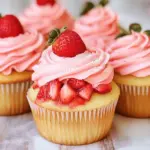 To make these fresh strawberry cupcakes, you need simple ingredients. Here’s what you’ll gather: - 1 ½ cups all-purpose flour - 1 teaspoon baking powder - ½ teaspoon baking soda - ¼ teaspoon salt - ½ cup unsalted butter, softened - 1 cup granulated sugar - 2 large eggs - 2 teaspoons vanilla extract - ½ cup buttermilk (or milk with 1/2 teaspoon vinegar) - 1 cup fresh strawberries, pureed - ½ cup fresh strawberries, diced for filling - 1 teaspoon lemon juice These items form the base of your cupcakes. The fresh strawberries give a delightful flavor and color. The frosting is key to making these cupcakes shine. For the strawberry buttercream, you will need: - 1 cup unsalted butter, softened - 4 cups powdered sugar - 2 tablespoons heavy cream (or milk) - 1 teaspoon vanilla extract - 1 cup fresh strawberries, pureed This frosting is creamy and sweet. The pureed strawberries blend well, adding a fresh taste. You can personalize your cupcakes with fun add-ins. Consider these options: - Chocolate chips - Chopped nuts - Sprinkles - Fresh mint leaves for garnish These extras can add texture and flavor. Try adding a fresh strawberry on top for a pretty finish! If you want the full recipe, check out the complete guide. To make fresh strawberry cupcakes, start by gathering your ingredients. You need: - 1 ½ cups all-purpose flour - 1 teaspoon baking powder - ½ teaspoon baking soda - ¼ teaspoon salt - ½ cup unsalted butter, softened - 1 cup granulated sugar - 2 large eggs - 2 teaspoons vanilla extract - ½ cup buttermilk (or milk with 1/2 teaspoon vinegar) - 1 cup fresh strawberries, pureed - ½ cup fresh strawberries, diced for filling - 1 teaspoon lemon juice Begin by preheating your oven to 350°F (175°C). Line a cupcake pan with cupcake liners. In a bowl, whisk the flour, baking powder, baking soda, and salt. Set this aside for later. In a large mixing bowl, cream the softened butter and granulated sugar together. Mix until it feels light and fluffy. Add in the eggs, one at a time. Make sure to mix well after each egg. Then, stir in the vanilla extract. Now it’s time to combine the dry and wet ingredients. Alternate adding the flour mixture and buttermilk. Start and end with the flour. Mix until just combined. Then, fold in the pureed strawberries and lemon juice. This makes a smooth batter. Fill each cupcake liner about two-thirds full with the batter. Add a spoonful of diced strawberries in the center of each cupcake. Gently cover it with more batter. Place the cupcake pan in the preheated oven. Bake for 18-20 minutes. Check if they are done by inserting a toothpick into the center. If it comes out clean, they are ready. Let the cupcakes cool in the pan for 5 minutes. Then, transfer them to a wire rack. Allow them to cool completely before frosting. For the strawberry buttercream frosting, gather these ingredients: - 1 cup unsalted butter, softened - 4 cups powdered sugar - 2 tablespoons heavy cream (or milk) - 1 teaspoon vanilla extract - 1 cup fresh strawberries, pureed In a mixing bowl, beat the softened butter until creamy. Gradually add the powdered sugar. Alternate this with the heavy cream and pureed strawberries. Mix until you reach your desired frosting texture. Once the cupcakes are cool, it’s time to frost them. Use a piping bag or a knife to generously apply the strawberry buttercream. Enjoy your fresh strawberry cupcakes! For full details, check the Full Recipe. To keep your cupcakes moist, use fresh strawberries. Here’s how: - Puree strawberries: Blend fresh strawberries until smooth. This adds flavor and moisture. - Use buttermilk: This not only makes the cupcakes fluffy but also keeps them moist. - Don’t overmix: Mix just until combined. Overmixing can make them dry. - Check doneness: Insert a toothpick. If it comes out clean, they are done. The right frosting makes your cupcakes shine. Follow these tips: - Use soft butter: Start with room-temperature butter. This helps it blend well. - Add sugar gradually: Mix in powdered sugar slowly. This keeps the frosting smooth. - Adjust with cream: If frosting is too thick, add a little heavy cream. - Use pureed strawberries: This adds flavor and a beautiful color. Baking mistakes can ruin your cupcakes. Here’s what to avoid: - Skipping the preheat: Always preheat your oven for even baking. - Not measuring ingredients: Use measuring cups for accuracy. This ensures perfect texture. - Filling liners too full: Fill cupcake liners only two-thirds full. This prevents overflow. - Ignoring cooling time: Let cupcakes cool completely before frosting. Frosting on warm cupcakes can melt. For more details, check out the Full Recipe. {{image_2}} You can easily make gluten-free fresh strawberry cupcakes. Use a gluten-free flour blend instead of all-purpose flour. This swap keeps the taste and texture tasty. Always check that your baking powder is gluten-free. I love using a blend that includes almond flour or coconut flour. These add a nice flavor and moisture. Dairy-free fresh strawberry cupcakes are also simple to make. For the butter, use coconut oil or a dairy-free butter. Substitute buttermilk with almond milk or soy milk. You can add a splash of lemon juice to mimic the tang of buttermilk. This keeps the cupcakes moist and fluffy while staying dairy-free. To change the flavor of your cupcakes, try adding citrus. Lemon or orange zest can brighten the taste. A teaspoon of zest mixes well into the batter. You can also add other fruits like blueberries or raspberries. Mix them in with the pureed strawberries for a fun twist. Each bite will be a burst of flavor! For more tips and variations, check out the Full Recipe for Fresh Strawberry Cupcakes. To keep your fresh strawberry cupcakes tasty, store them in an airtight container. This helps keep them moist. Place a piece of parchment paper between the cupcakes and the lid. This will prevent them from sticking. Keep the container in a cool, dry place. If it's warm, a fridge is best. You can freeze these cupcakes for later. First, let them cool completely. Then, wrap each cupcake in plastic wrap. Place them in a freezer-safe bag or container. This keeps them safe from freezer burn. When ready to eat, thaw them in the fridge overnight. Homemade strawberry cupcakes can last about 3 days at room temperature. If stored in the fridge, they last up to a week. Freezing extends their life to about 3 months. Always check for signs of spoilage before enjoying. For the full recipe, you can check out the details above. To make fresh strawberry cupcakes, gather your ingredients. You will need flour, baking powder, baking soda, salt, butter, sugar, eggs, vanilla, buttermilk, and, of course, fresh strawberries. Start by whisking the dry ingredients in one bowl. In another bowl, cream the butter and sugar until fluffy. Then, add the eggs, one by one, mixing well. Alternate adding the dry mix and buttermilk to the butter mix. Finally, fold in pureed strawberries. Pour the mix into cupcake liners and bake at 350°F for 18-20 minutes. Check with a toothpick to ensure they are done. Find the full recipe for all details. Yes, you can use frozen strawberries! Just remember to thaw them first. Drain any excess liquid so your batter doesn't get too wet. Frozen strawberries may not give the same fresh taste, but they still work well. They are a good option when fresh strawberries are out of season. The best way to frost strawberry cupcakes is to use a piping bag. This tool makes it easy to create beautiful swirls. You can also use a knife for a more rustic look. For the frosting, make a smooth buttercream with pureed strawberries for added flavor. Start from the outside edge and swirl towards the center. Top each cupcake with a fresh strawberry for a pretty finish. Strawberry cupcakes can stay fresh for about 3-4 days at room temperature. Store them in an airtight container to keep them moist. If you want them to last longer, refrigerate them for about a week. You can also freeze the cupcakes for up to three months. Just make sure they are well wrapped to avoid freezer burn. This blog post covered making fresh strawberry cupcakes from scratch. We explored key ingredients, including tips for the perfect frosting. I shared step-by-step instructions and helpful tricks to avoid common mistakes. We also looked at tasty variations, from gluten-free to dairy-free options. Finally, I discussed storage tips to keep your cupcakes fresh for longer. Enjoy baking and creating fun flavors. Fresh strawberry cupcakes can brighten any day!