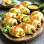 - Mini hot dogs or smoked sausages - Refrigerated crescent roll dough - Fresh jalapeños - Cheddar cheese - Spices and seasonings - Egg wash To make Jalapeño Pigs in a Blanket, you need a few simple yet tasty ingredients. First, grab some mini hot dogs or smoked sausages. They bring a nice, savory flavor. Next, you will need refrigerated crescent roll dough. This dough wraps around the hot dogs and turns golden in the oven. Fresh jalapeños add a spicy kick. I recommend using two jalapeños. Be sure to deseed them for less heat. For a creamy touch, use one cup of shredded cheddar cheese. It melts perfectly with the hot dogs. You can also add spices like garlic powder and smoked paprika. A teaspoon of each will enhance the flavors. Don't forget salt and pepper to taste. Finally, an egg wash made from a beaten egg gives your pigs a shiny finish. For the full recipe, you can refer to the mentioned instructions. This mix of ingredients will make a delicious snack, sure to please your taste buds! First, preheat your oven to 375°F (190°C). This step is crucial. A hot oven helps the dough cook evenly. Next, line a baking sheet with parchment paper. This will prevent sticking and make clean-up easy. If you don’t have parchment, you can use non-stick spray. Just spray the baking sheet well to keep the pigs in a blanket from sticking. Now, let’s make the filling. In a medium bowl, mix the chopped jalapeños with shredded cheddar cheese. Add garlic powder, smoked paprika, salt, and pepper. This blend gives a nice kick. Don’t skip the seasoning; it brings out the flavors. Taste a little to check if it’s just right. Now comes the fun part: assembling! Open the crescent roll dough and unroll it on a clean surface. Separate the triangles carefully. Take a mini hot dog and place a spoonful of the jalapeño and cheese mixture at the wider end of the triangle. Roll it up tightly, starting from the wide end. Make sure the filling is sealed inside. Place each rolled pig in a blanket on the baking sheet, leaving space between them. Brush them with a beaten egg for a golden finish before baking. For the full recipe, check the complete list above! To make great Jalapeño Pigs in a Blanket, focus on a few key points. First, avoid soggy dough. Make sure to drain any extra moisture from the jalapeños. Too much liquid can make the dough wet. Also, roll the dough tightly around the hot dogs. This helps keep everything together. For even cooking, space the pigs in a blanket well on the baking sheet. If they are too close, they may not cook properly. I recommend using parchment paper to help with sticking. This little step makes cleanup easy and helps achieve that perfect golden color. Presentation is key when serving your Jalapeño Pigs in a Blanket. Arrange them on a nice platter and add some fresh jalapeño slices around them. This adds color and shows off the spicy flavor. For dipping, serve with spicy mustard or ranch dressing. These sauces complement the flavors well and add a nice kick. Cooking times can vary based on the size of your hot dogs. If you use smaller mini hot dogs, check for doneness after 10 minutes. For larger sausages, you may need to bake them for up to 15 minutes. Oven types can also affect baking. If you have a convection oven, reduce the baking time by a few minutes. Keep an eye on the dough. It should be golden brown when done. Always trust your oven's quirks to get the best results. {{image_2}} You can change the filling to suit your taste. Here are some fun ideas: - Using different cheeses: Cheddar is great, but try pepper jack for a kick. Mozzarella adds a creamy touch. You can mix and match to find your favorite blend. - Adding spices or herbs: Spice things up with chili powder, cumin, or oregano. Fresh herbs like cilantro or parsley can add a bright note. If you have dietary needs, there are options to make these snacks fit: - Gluten-free crescent roll options: Brands now offer gluten-free crescent rolls. Use them for a tasty, gluten-free treat. Check the store for options that fit your needs. - Vegan alternatives for hot dogs and cheese: Look for plant-based hot dogs and vegan cheese. These work well and keep the flavor you love. You can control the heat level in your snacks. Here’s how: - Adjusting jalapeño quantity: If you want less heat, use fewer jalapeños. For more spice, add more or leave the seeds in. - Other chili pepper options: Try poblano or banana peppers for a milder taste. If you want heat, serrano peppers are a great choice. Explore these variations to make your Jalapeño Pigs in a Blanket even more delightful! For a full recipe, check out the Spicy Jalapeño Pigs in a Blanket. To store leftover Jalapeño Pigs in a Blanket, place them in an airtight container. Make sure to cool them to room temperature first. This helps prevent condensation, which can make them soggy. Store them in the fridge for up to three days. To keep the dough crispy, place a paper towel in the container. The towel absorbs extra moisture. When you are ready to enjoy your leftovers, reheating is key. You can use an oven or an air fryer for the best results. Preheat your oven to 350°F (175°C). Place the pigs on a baking sheet and cover them loosely with foil to avoid drying out. Heat for about 10 minutes. If using an air fryer, set it to 350°F (175°C) and heat for about 5-7 minutes. Avoid the microwave; it can make the dough rubbery and chewy. Freezing is a great option if you want to save some for later. You can freeze them before or after baking. For freezing before baking, wrap each pig in plastic wrap and place them in a freezer bag. Make sure to remove as much air as possible. For freezing after baking, let them cool completely and then follow the same wrapping method. When you're ready to enjoy them, thaw them in the fridge overnight. Reheat them as mentioned above for the best texture. Yes, you can prepare Jalapeño Pigs in a Blanket ahead of time. Make them up to a day before serving. After you roll them, place them on a baking sheet. Cover tightly with plastic wrap or foil. Store in the fridge. When you're ready, bake them as directed. This saves time and lets the flavors blend. You can use bell peppers for a milder taste. Poblano peppers are another good choice. They add flavor without too much heat. If you want a bit of spice, try banana peppers. Each of these options works well and keeps the snack tasty. Look for a golden color on the dough. This means they are done. You should also smell a delicious aroma. If you insert a toothpick, it should come out clean. Generally, baking them for 12-15 minutes is just right. Yes, you can make vegetarian Jalapeño Pigs in a Blanket. Use plant-based hot dogs or sausages. You can also try cheese-filled options without meat. This way, you keep the flavor while making it meatless. We've covered how to make delicious Jalapeño Pigs in a Blanket. Start with the right ingredients, like mini hot dogs, crescent roll dough, and fresh jalapeños. You've learned how to prep the oven and create a tasty filling. Plus, I shared tips to avoid soggy dough. You can even mix in different cheeses or make it vegan. In summary, these bites are fun to make and serve. With the right techniques, they’ll impress everyone at your table. Enjoy your cooking adventure!